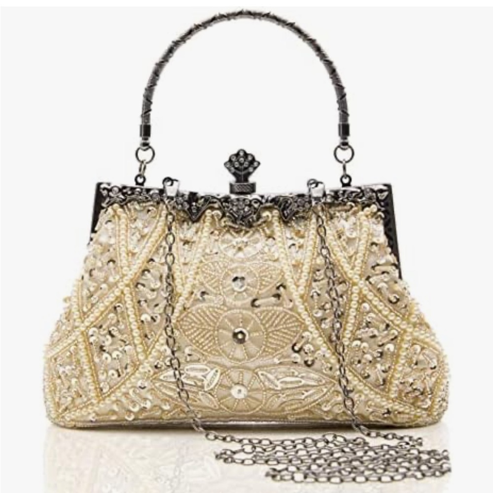 New Flapper Clutch Gatsby Pearl Handbag Roaring 20s Evening Clutch Beaded Bag